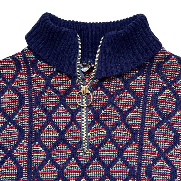 70s vintage quarter zip sweater o-ring rainbow knitted pattern turtleneck. - Picture 7 of 10